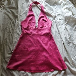 About Us pink mini halter dress